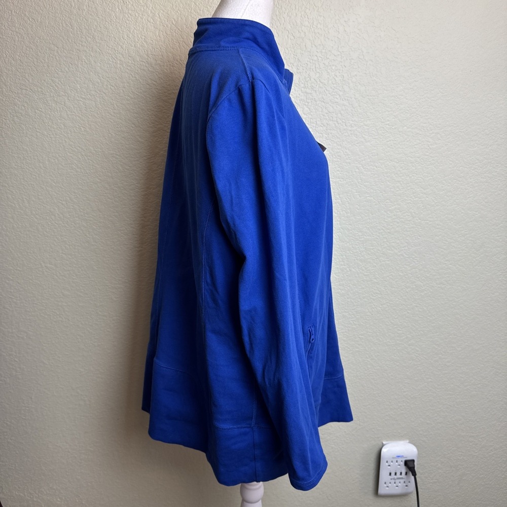 T by Talbots Size X 12/14 Women's Jacket Blue Full Zip Mock Neck Zip Pockets - Picture 2 of 6